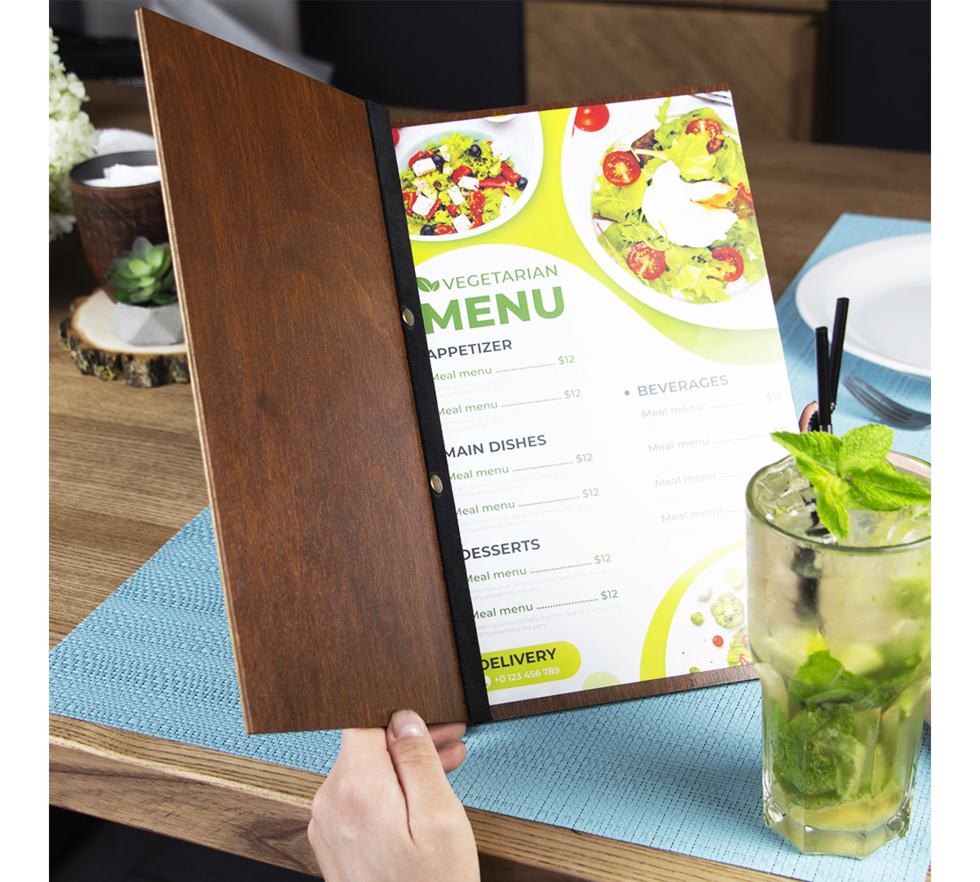 Wooden Menu Folder with Free Logo Engraving