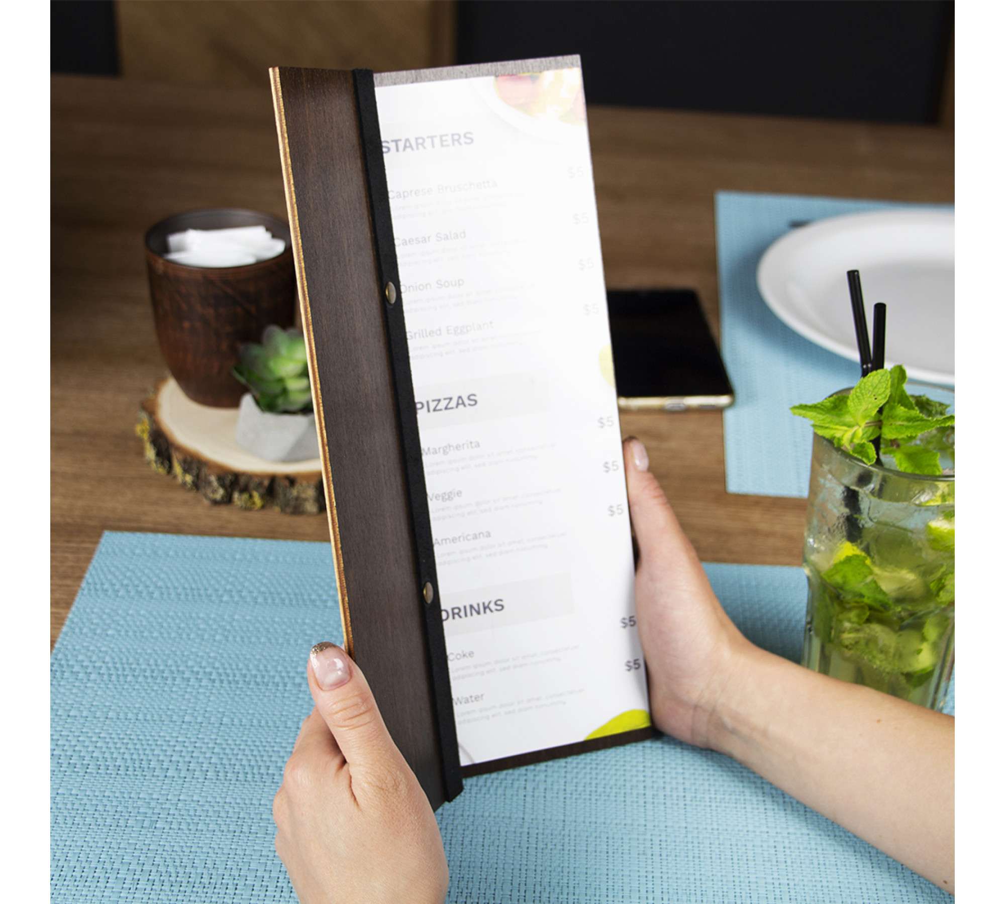 Wooden Menu Folder with Free Logo Engraving