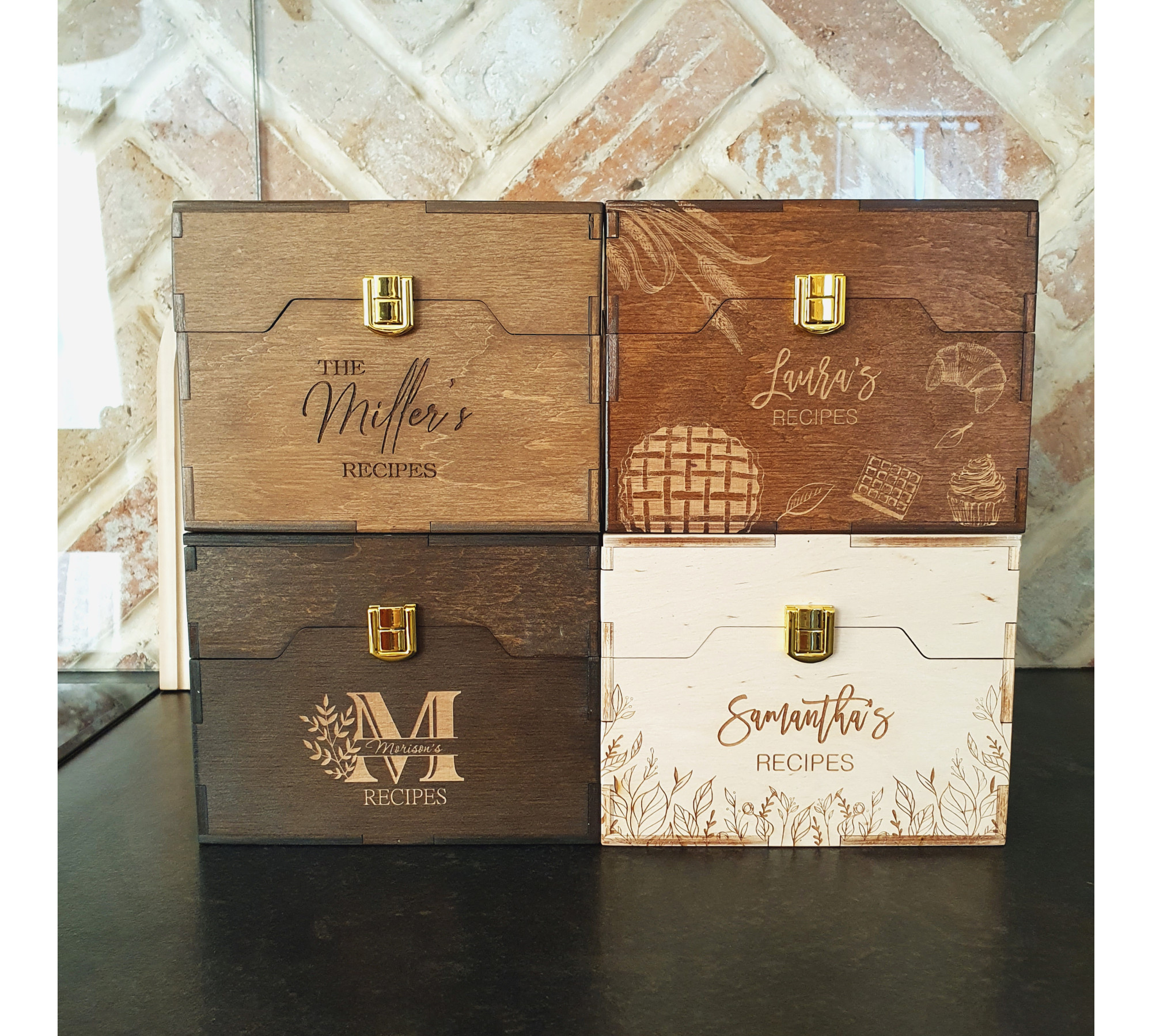 Wooden Recipe Box with Dividers and Recipe Cards | Custom Recipe Cards Holder