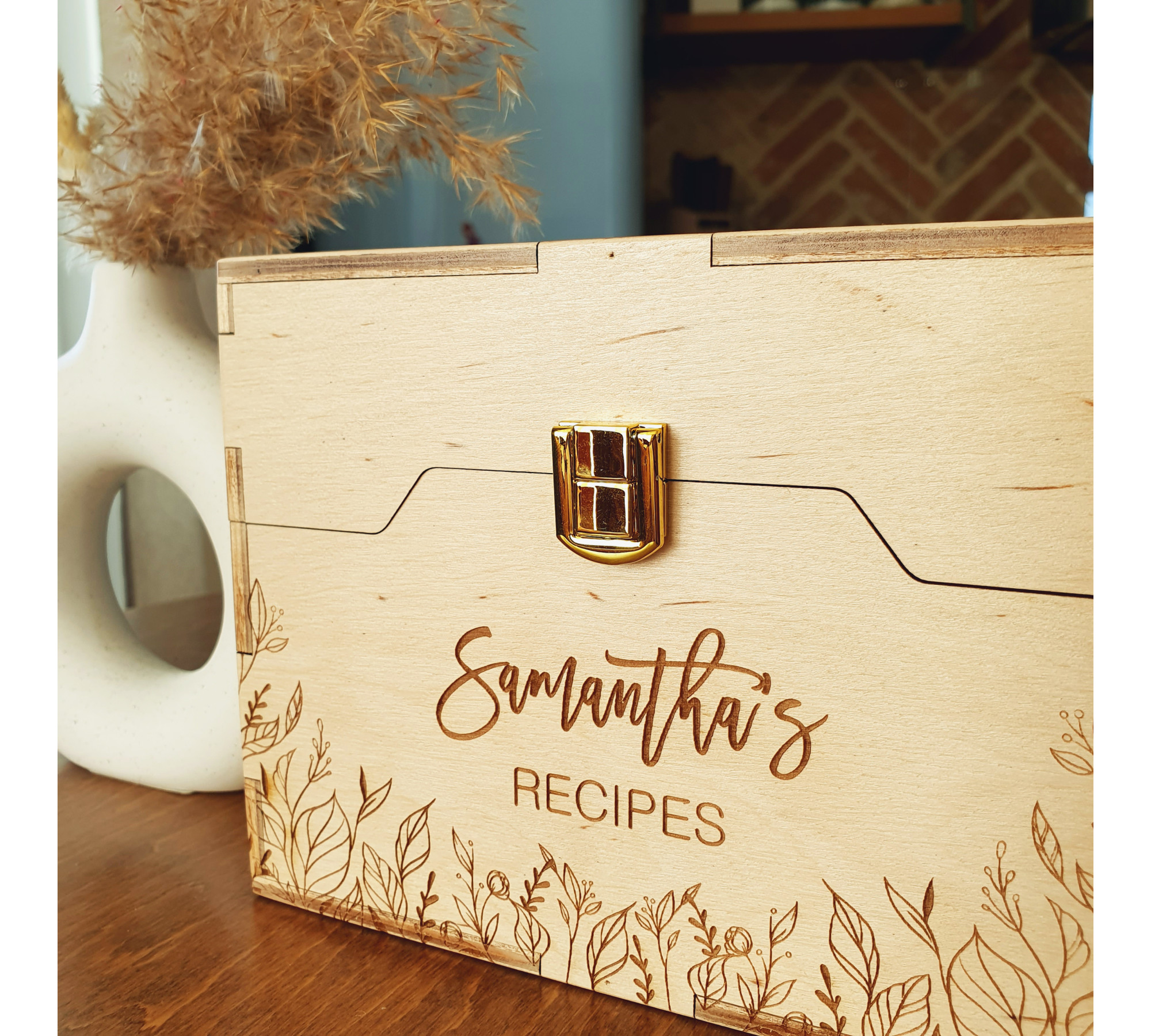 Personalized Wooden Recipe Box with Dividers & Recipe Cards