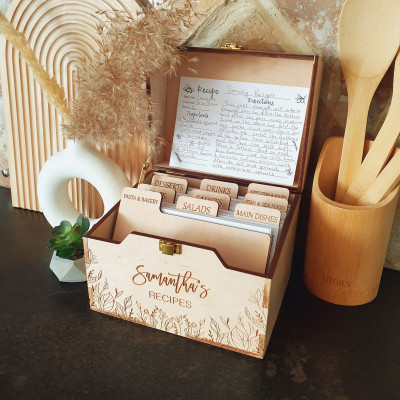 Personalized Wooden Recipe Box | Custom Recipe Card Organizer - Bridal Shower Gift Personalized Wooden Recipe Box | Custom Recipe Card Organizer - Bridal Shower Gift