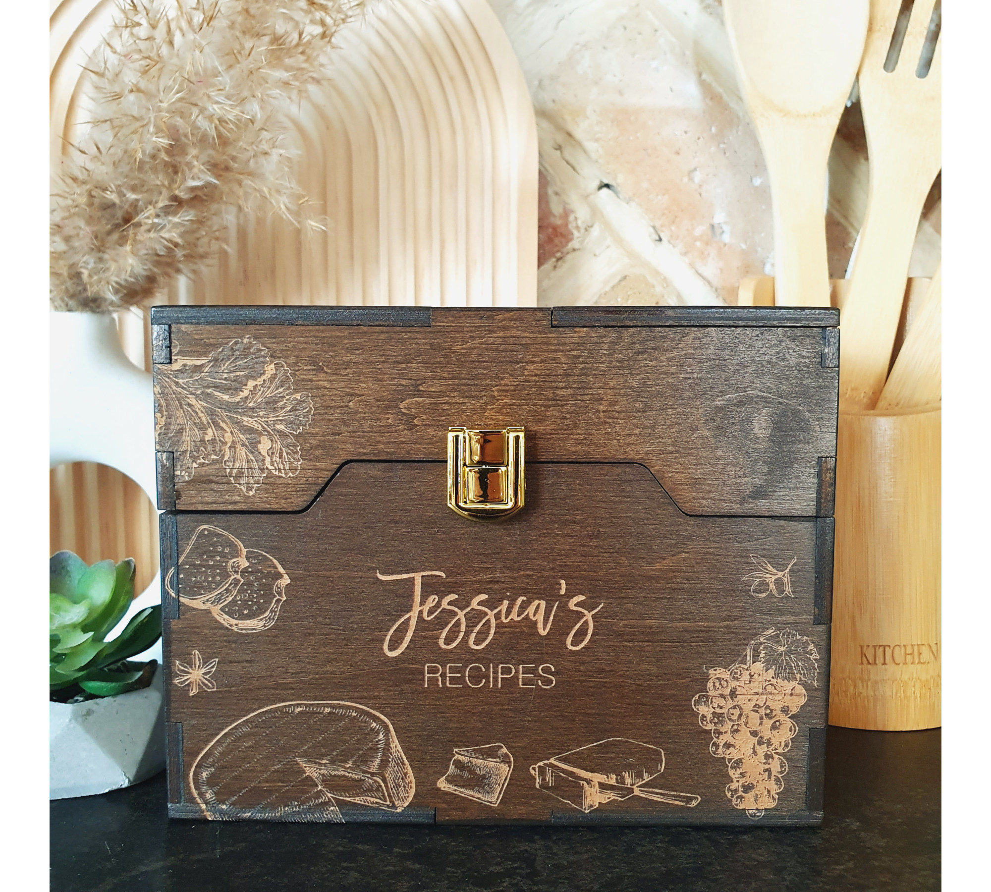 Floral Personalized Wooden Recipe Box Personalized Gift