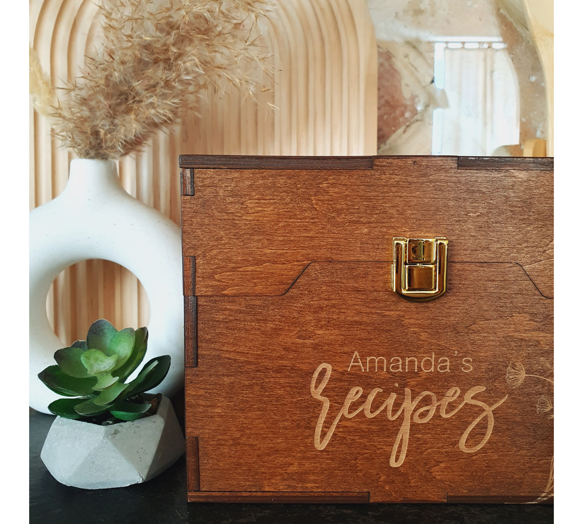 Wooden Recipe Box with Dividers and Recipe Cards | Custom Recipe Cards Holder