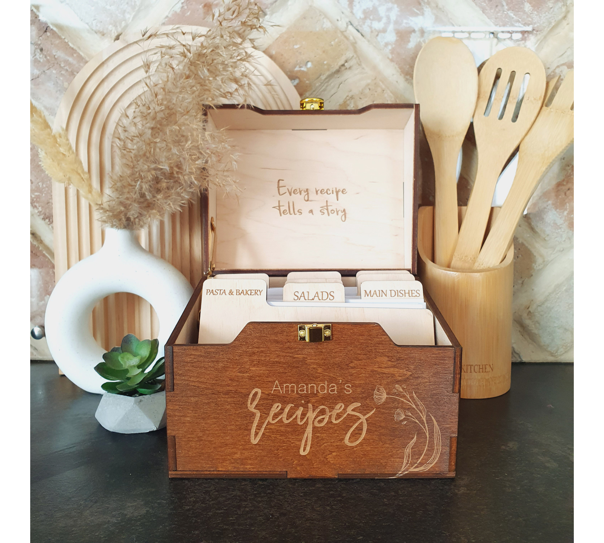Custom Engraved Recipe Box Kitchen Recipe Storage Box