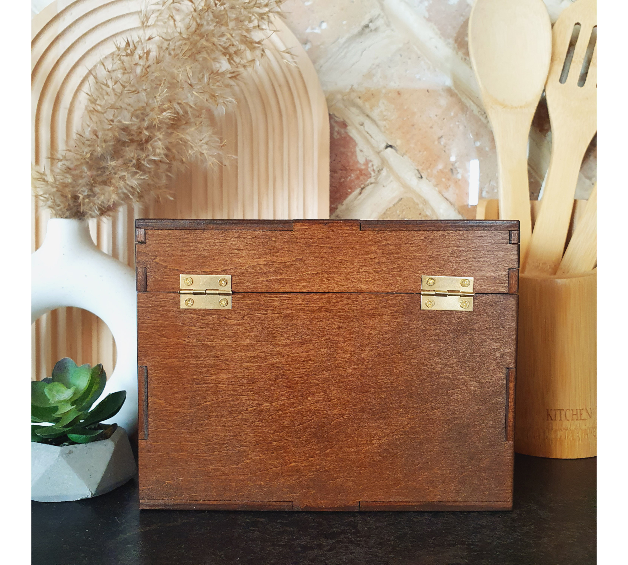 Wooden Recipe Box with Dividers and Recipe Cards | Custom Recipe Cards Holder
