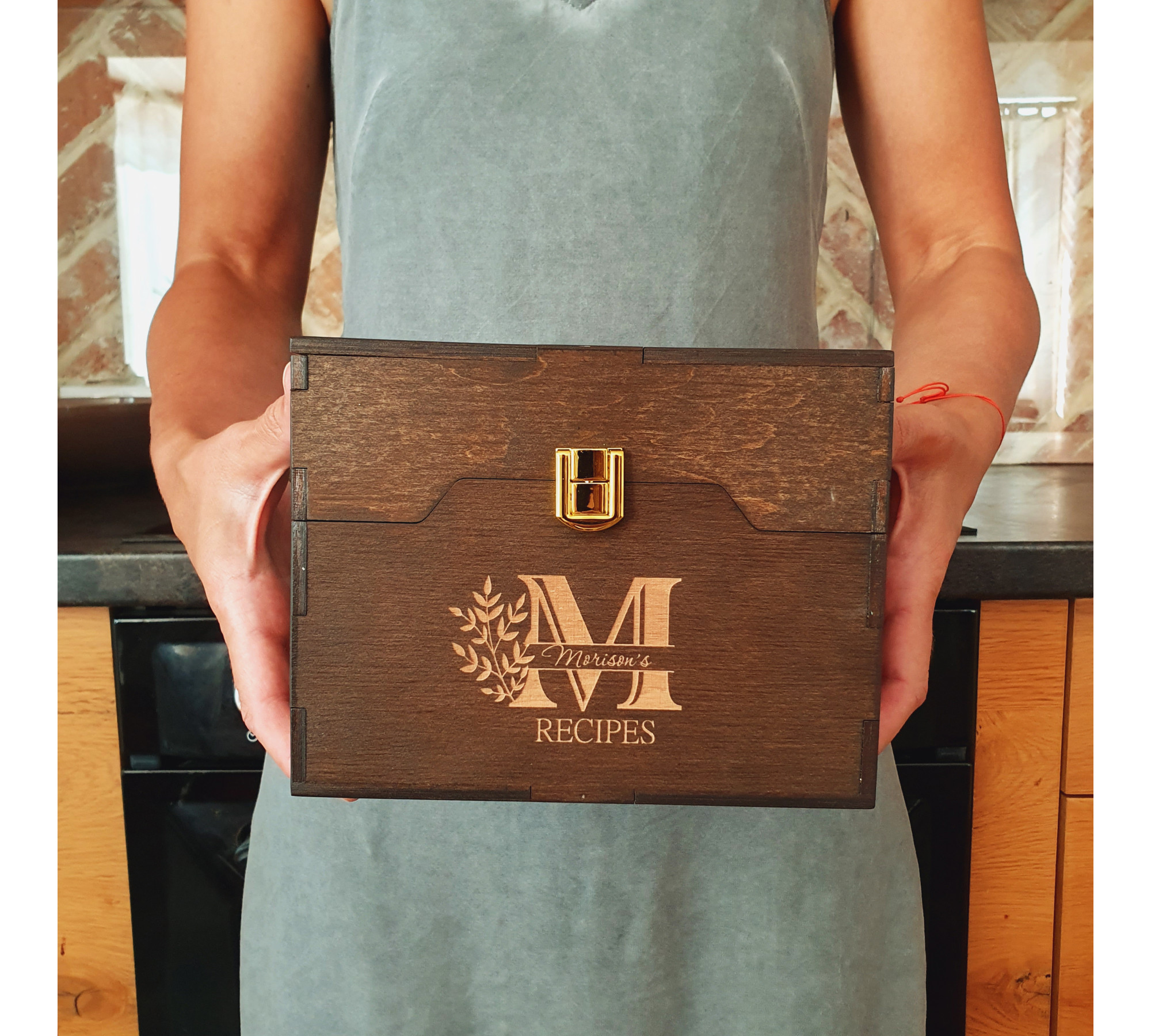 Wooden Recipe Box with Dividers and Recipe Cards | Custom Recipe Cards Holder