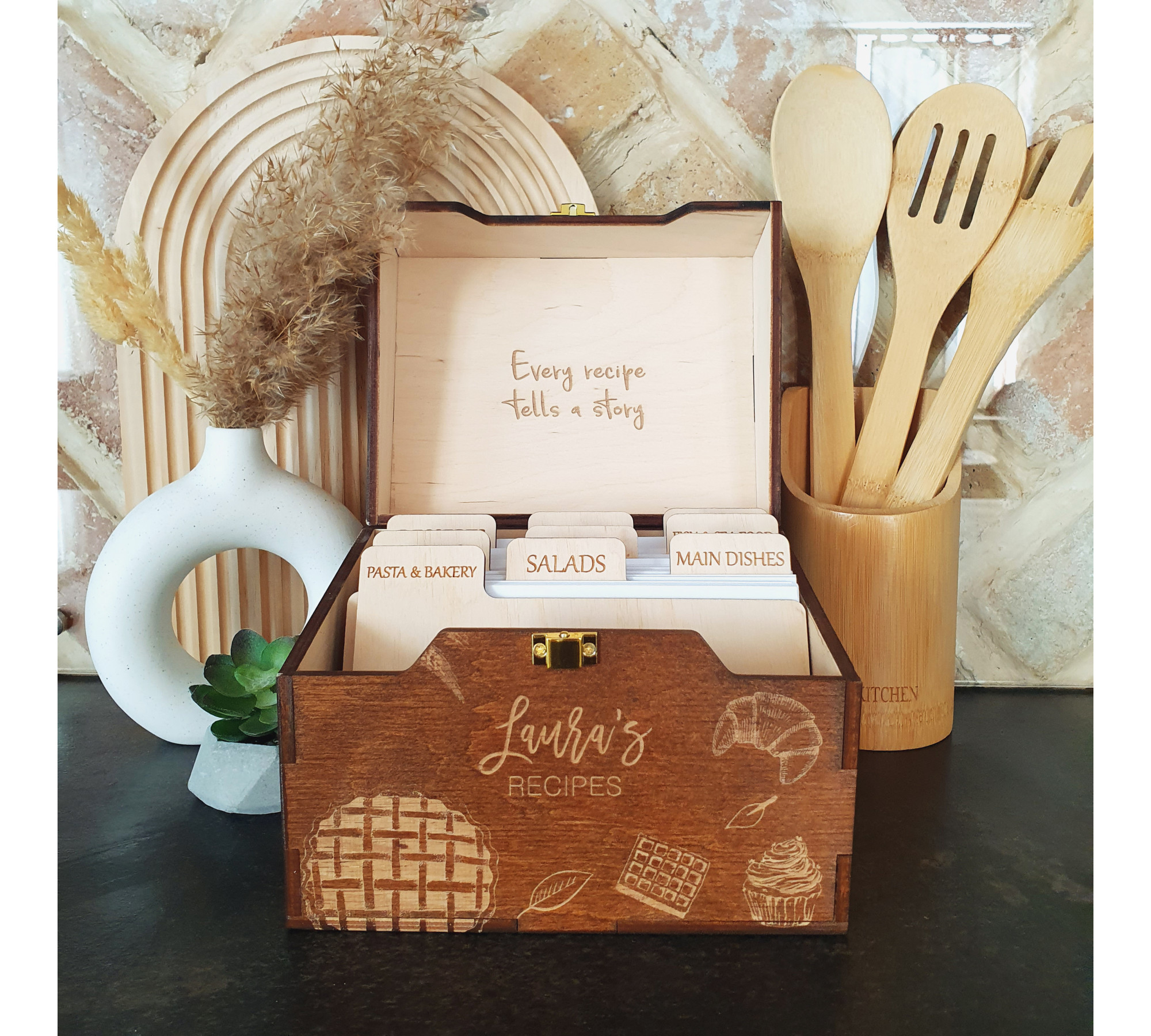 Personalized Recipe Card Box for Family Recipes Collection