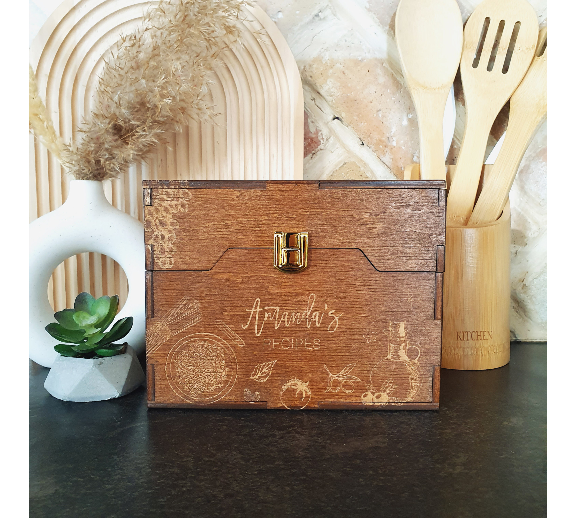 Personalized Recipe Card Box for Family Recipes Collection