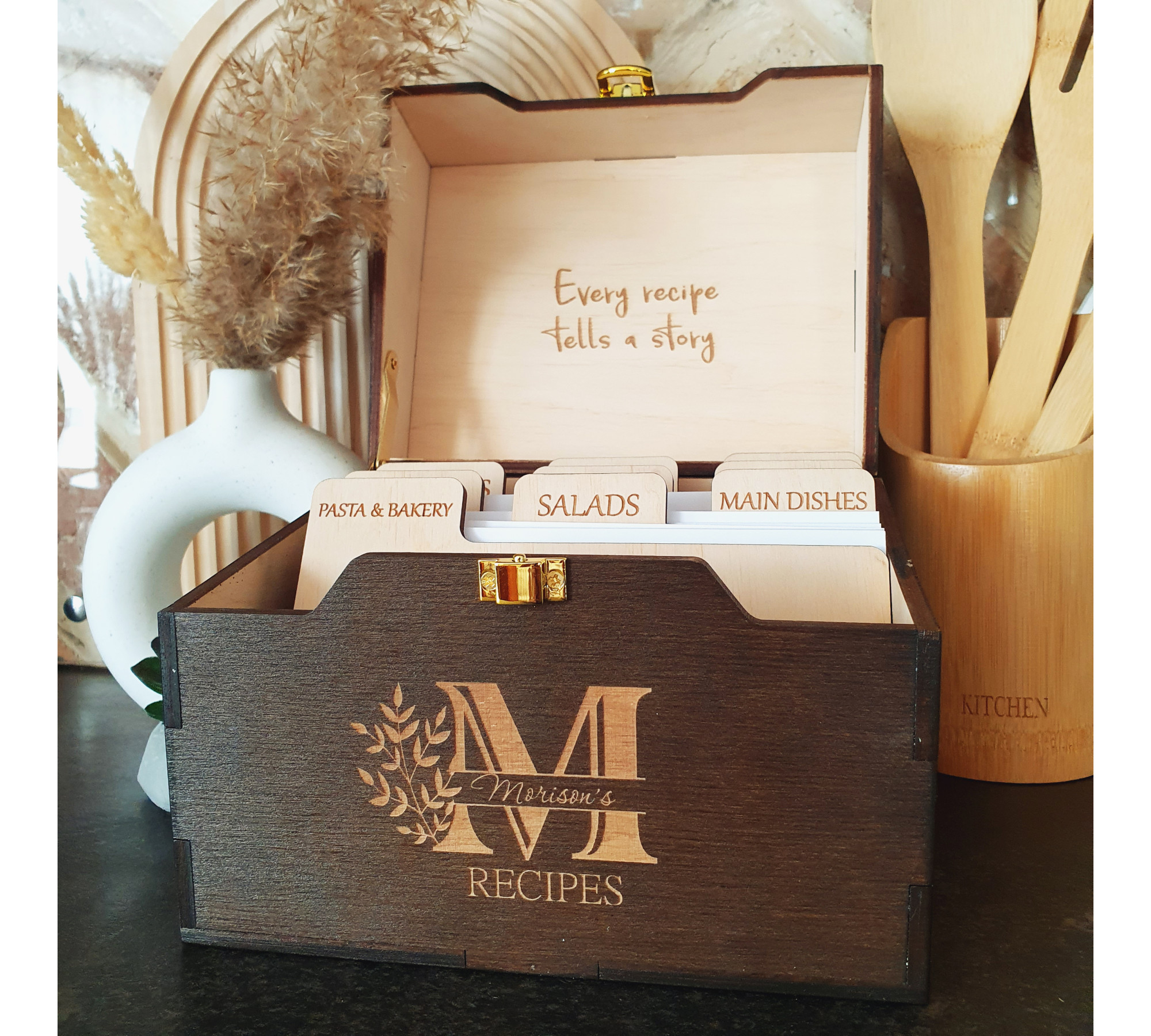 Custom Engraved Recipe Box Kitchen Recipe Storage Box