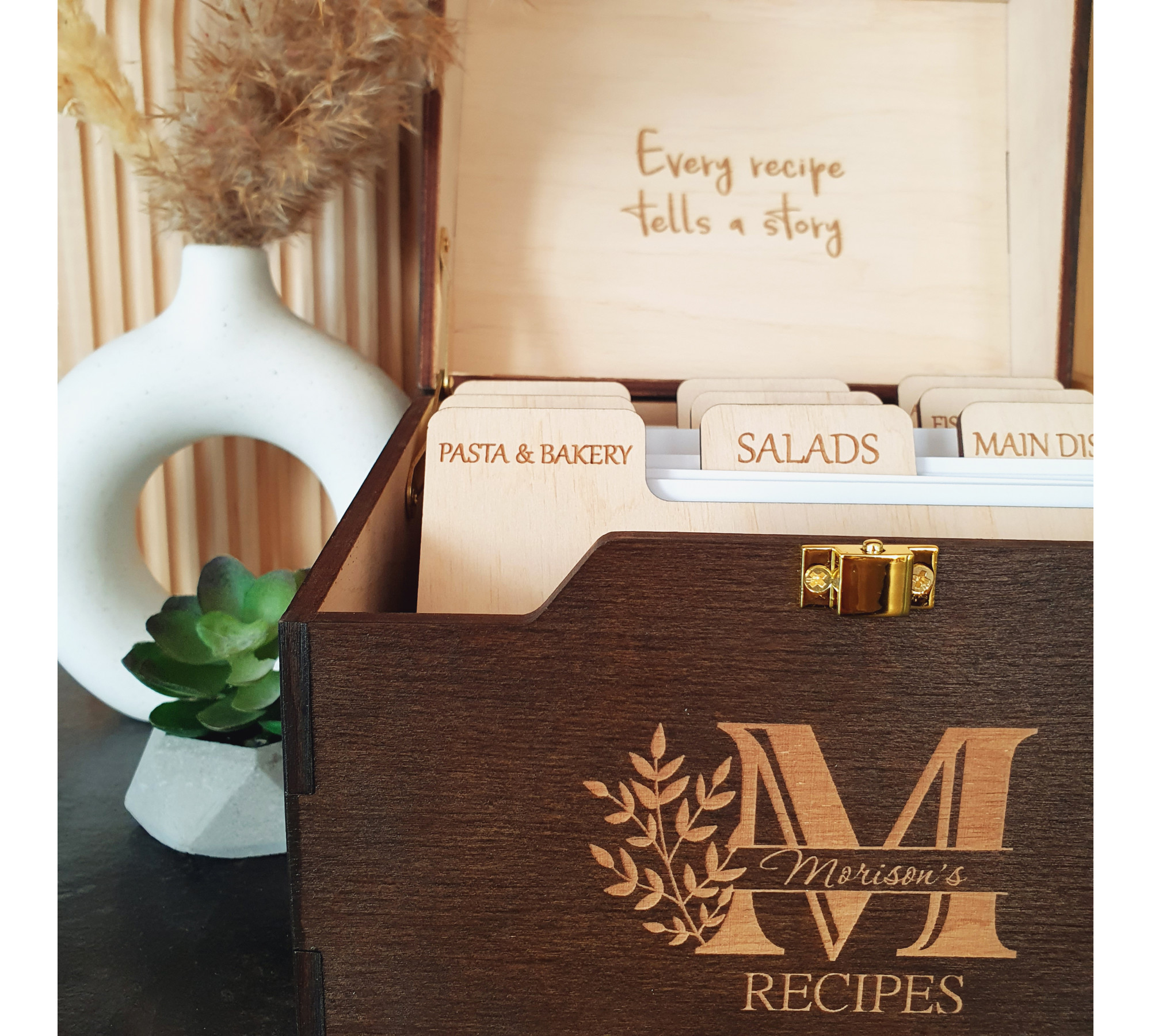 Custom Engraved Recipe Box Kitchen Recipe Storage Box