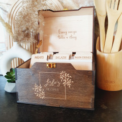 Wooden Recipe Box with Dividers and Recipe Cards | Custom Recipe Cards Holder Wooden Recipe Box with Dividers and Recipe Cards | Custom Recipe Cards Holder