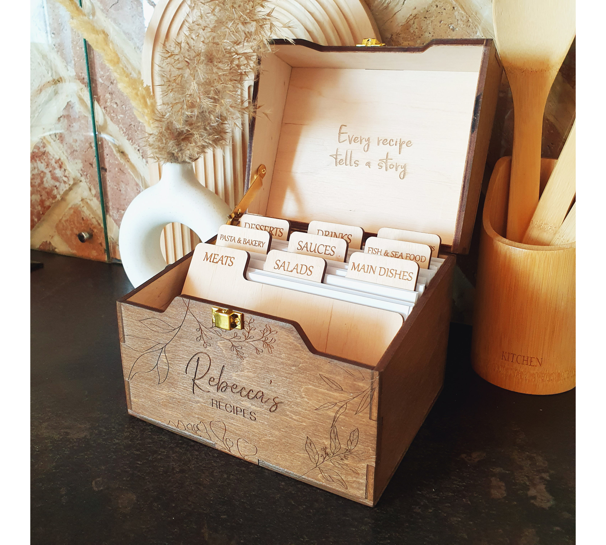 Custom Engraved Recipe Box Kitchen Recipe Storage Box Custom Engraved Recipe Box Kitchen Recipe Storage Box