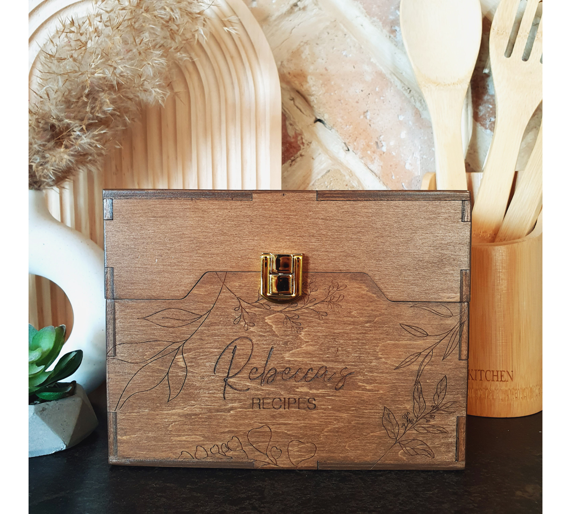 Custom Engraved Recipe Box Kitchen Recipe Storage Box