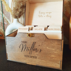 Personalized Wooden Recipe Box with Dividers & Recipe Cards - Mother Day Gift Personalized Wooden Recipe Box with Dividers & Recipe Cards - Mother Day Gift