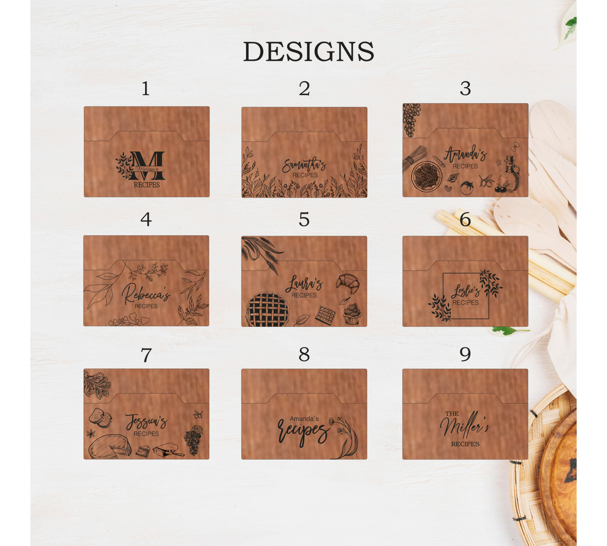 Wooden Recipe Box with Dividers and Recipe Cards | Custom Recipe Cards Holder