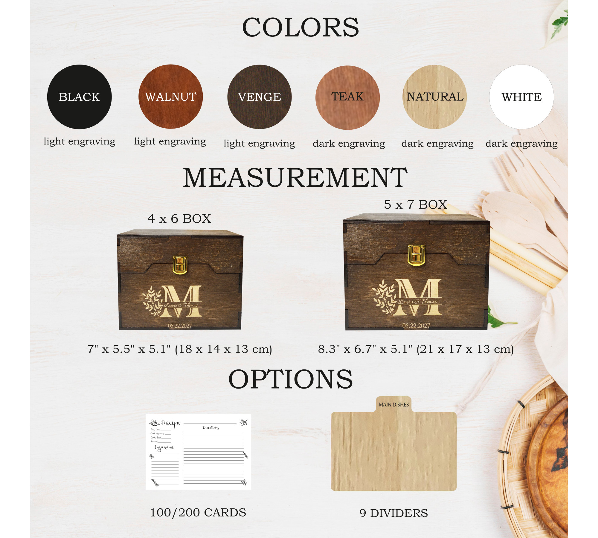 Custom Wooden Heirloom Recipe Box Family Recipes