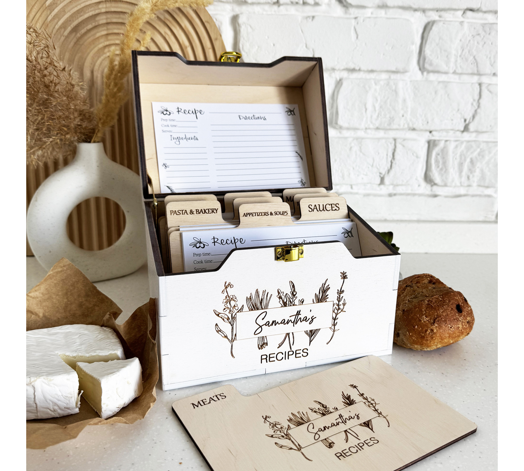 4 x 6 Wooden Recipe Box with Dividers - Personalized Gift