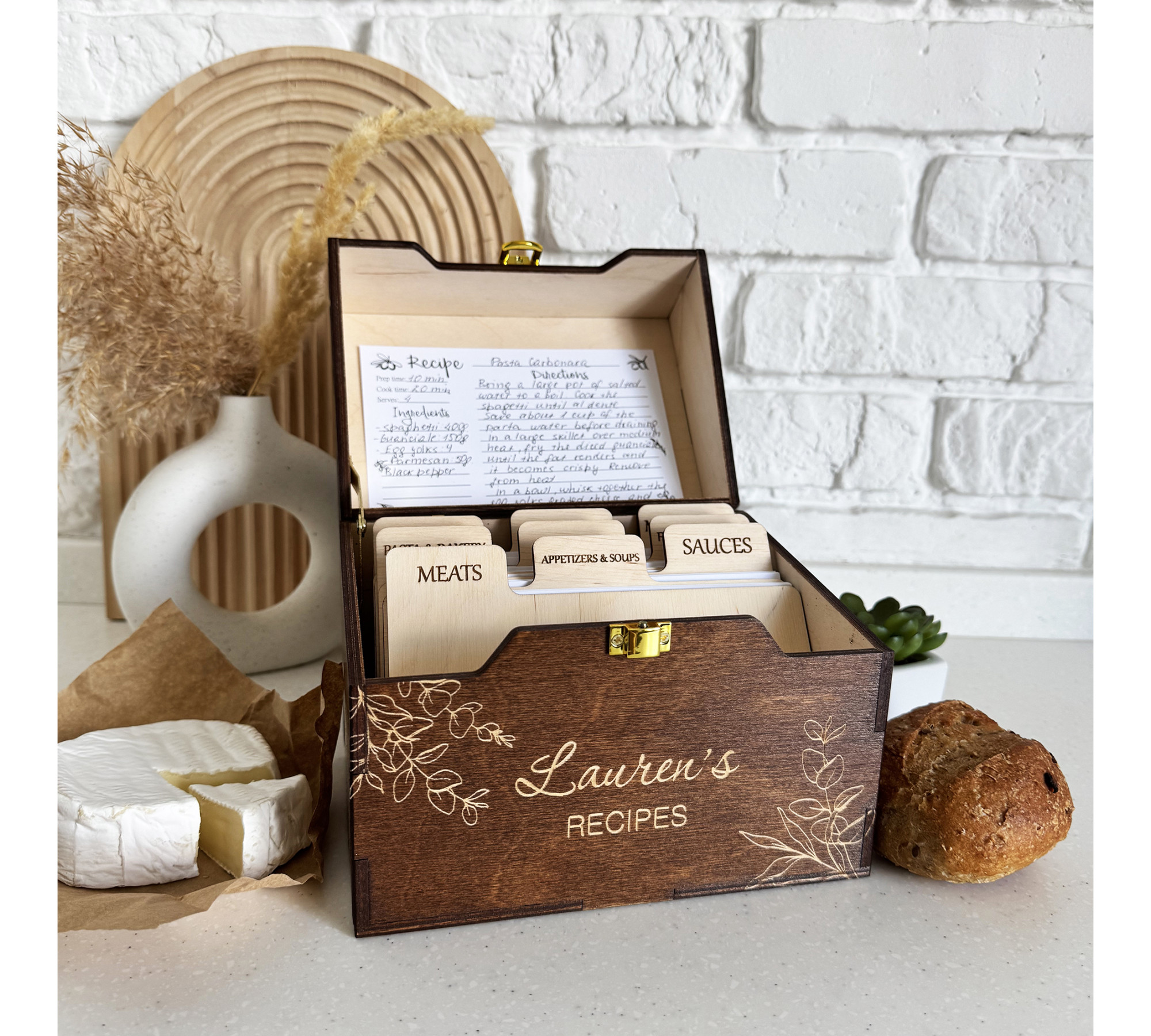 4 x 6 Wooden Recipe Box with Dividers - Personalized Gift
