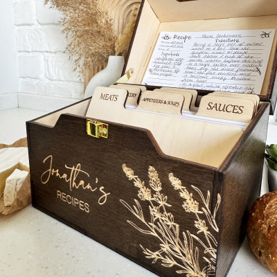 4 x 6 Wooden Recipe Box with Dividers | Personalized Gift