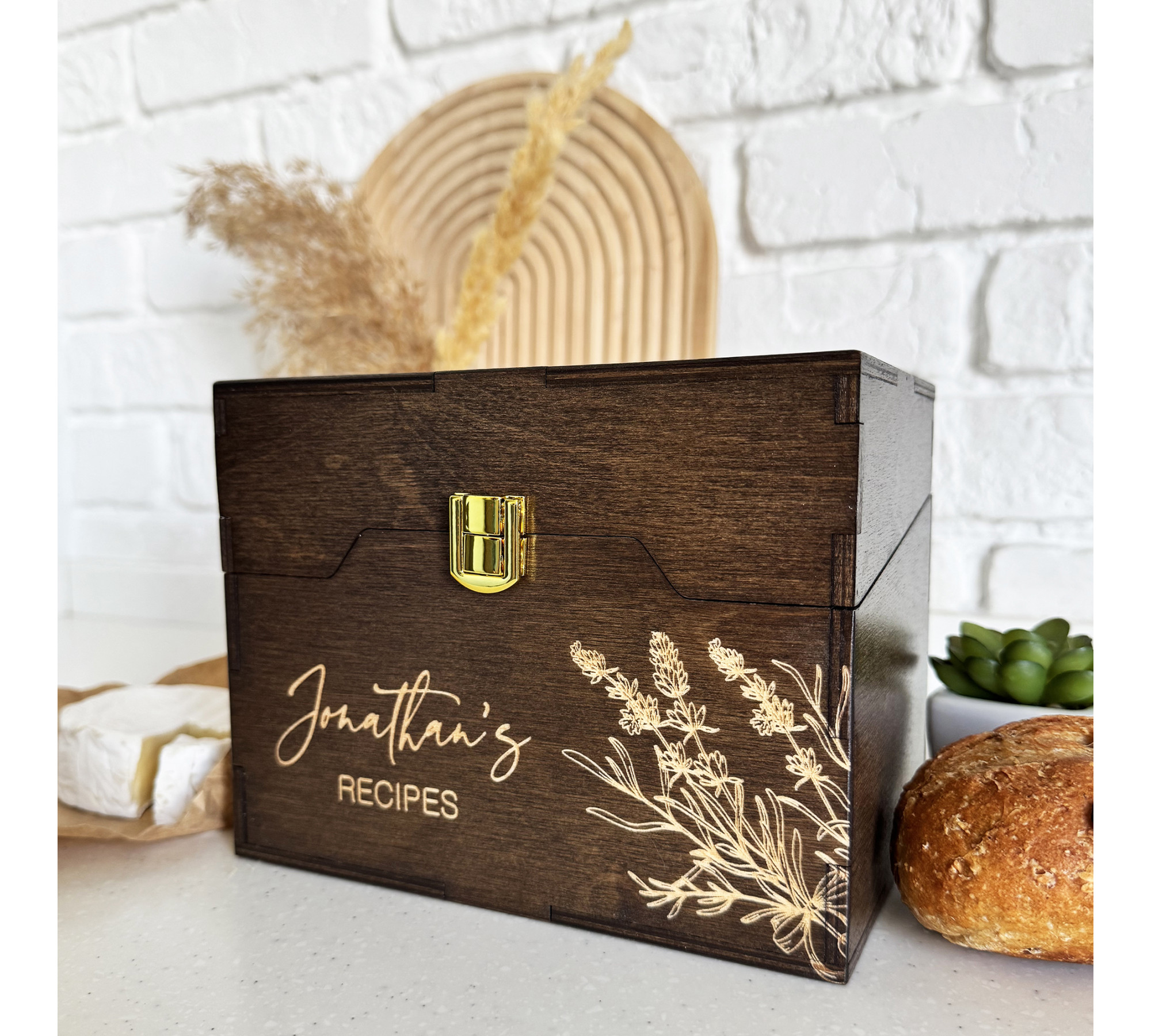 4 x 6 Wooden Recipe Box with Dividers - Personalized Gift