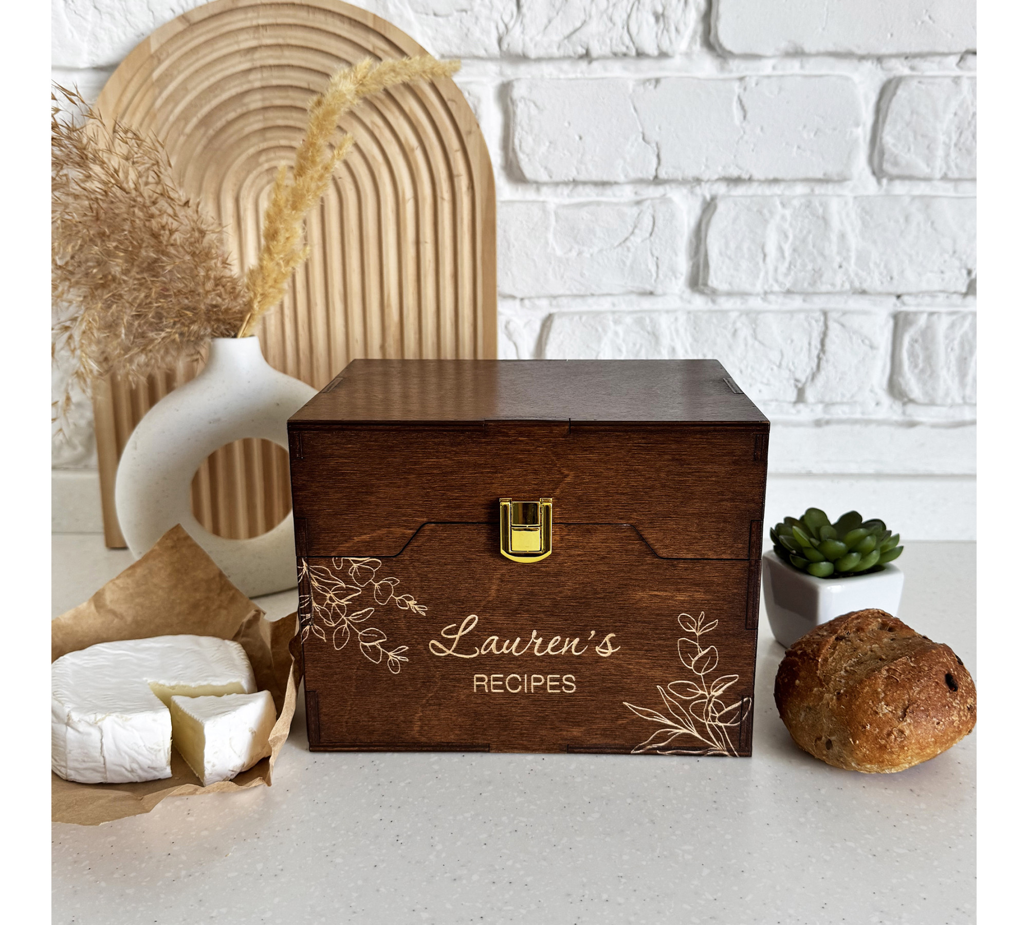 Personalized Wooden Recipe Card Holder with Dividers - Anniversary Gift