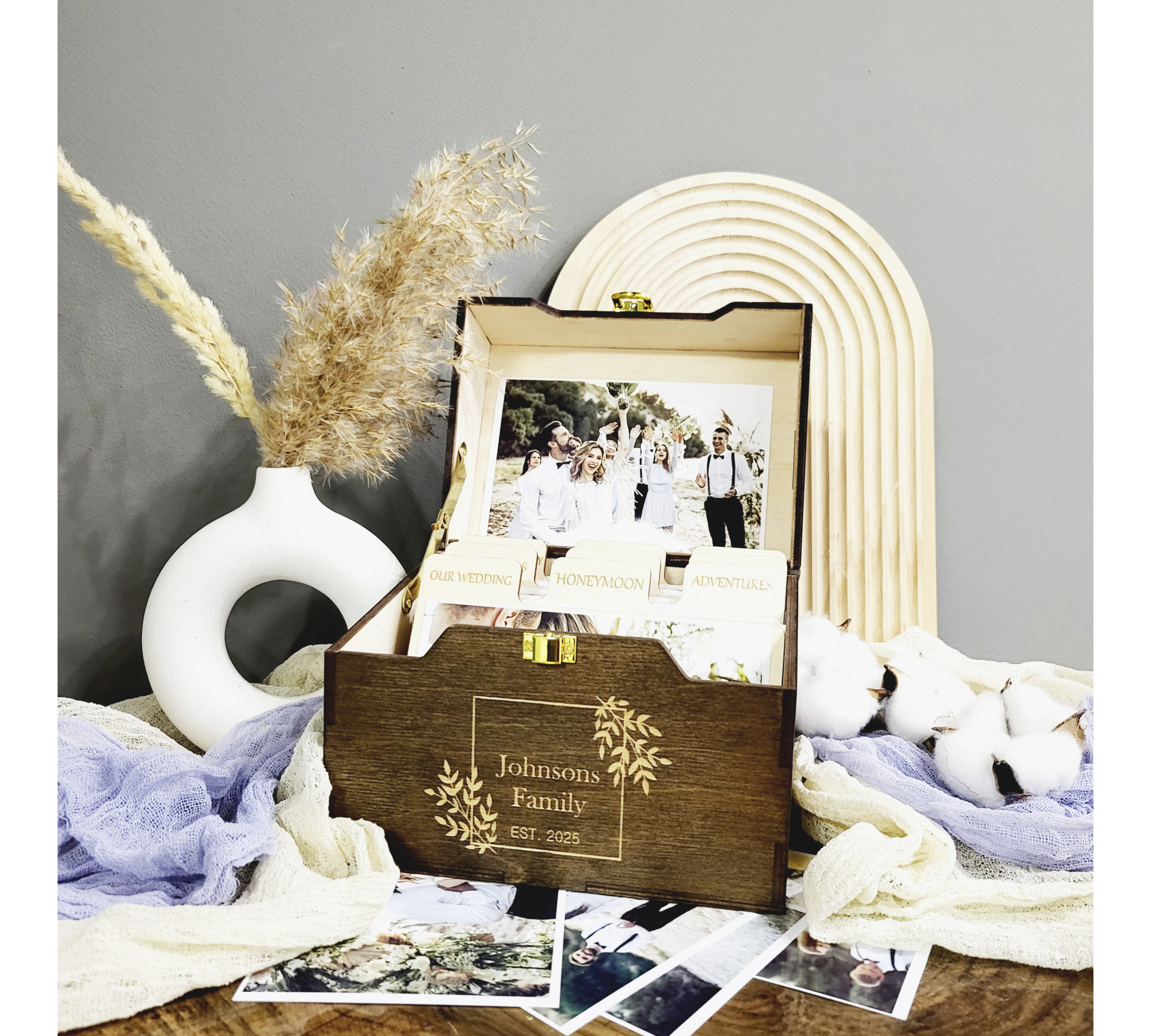 Personalized Wooden Photo Box with Dividers