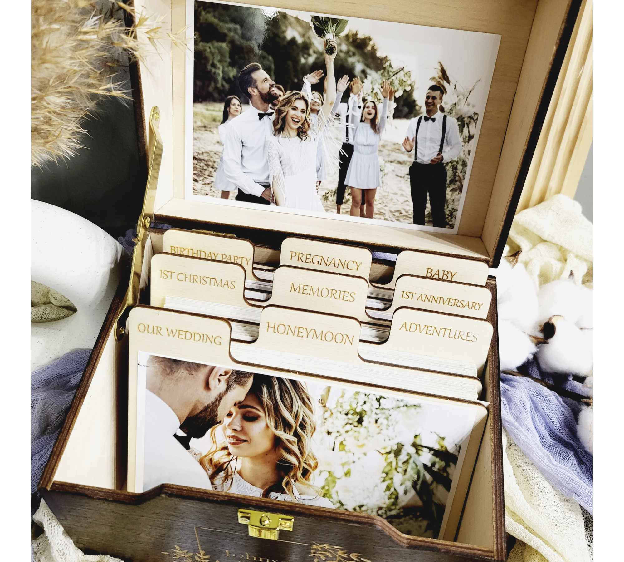 Personalized Wooden Photo Box with Dividers