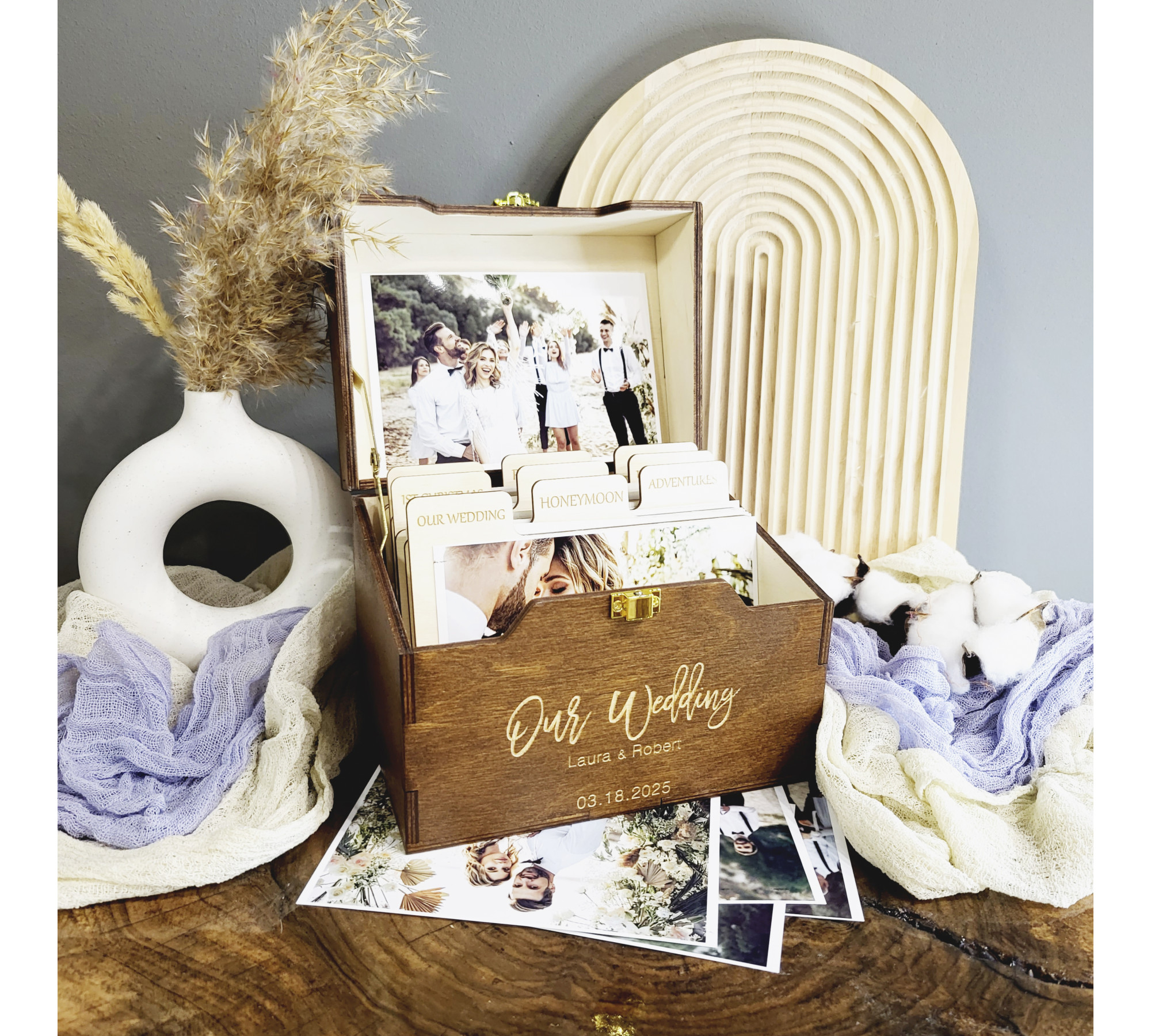 Personalized Wooden Photo Box with Dividers