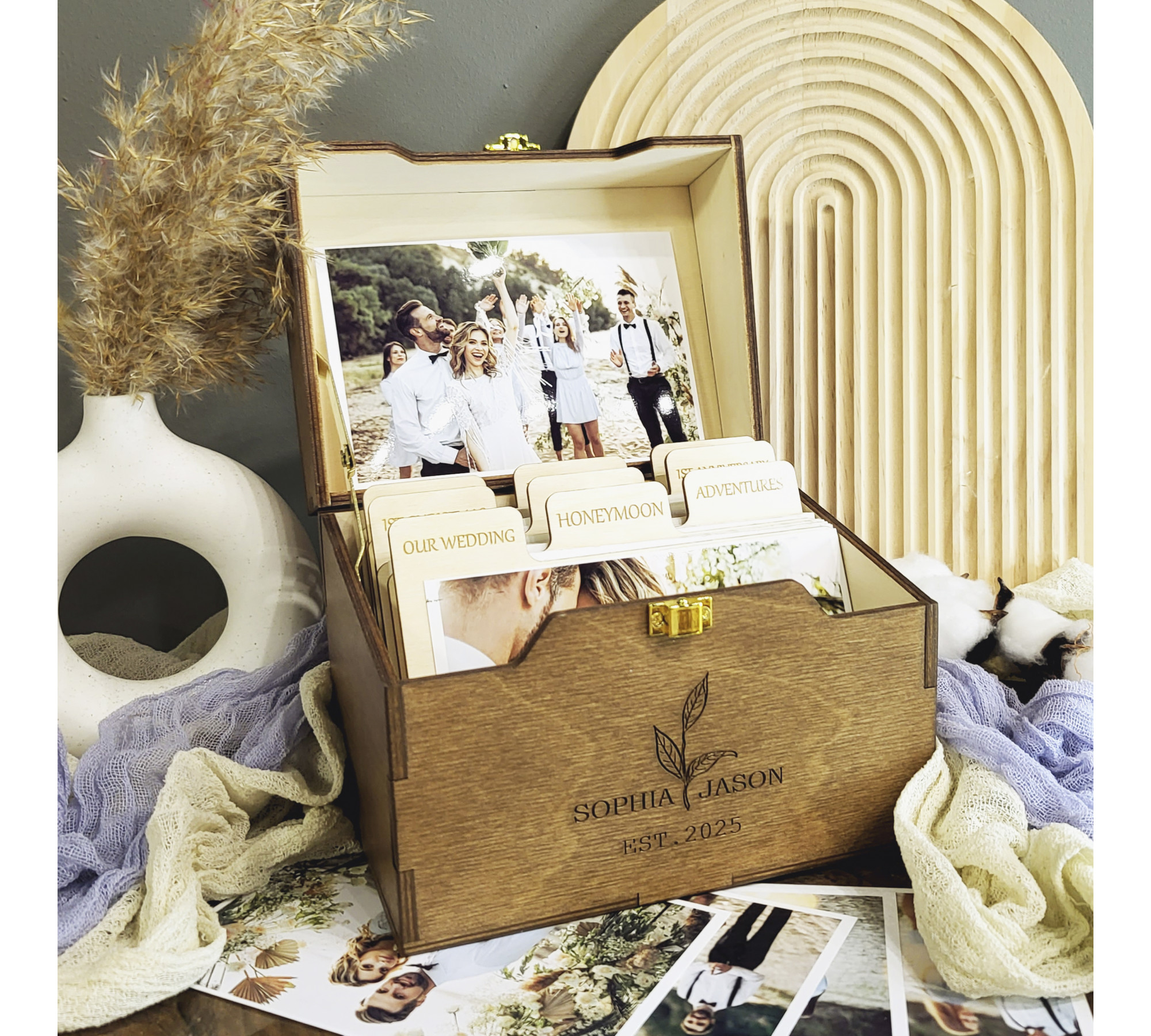 Personalized Wooden Photo Box with Dividers Personalized Wooden Photo Box with Dividers