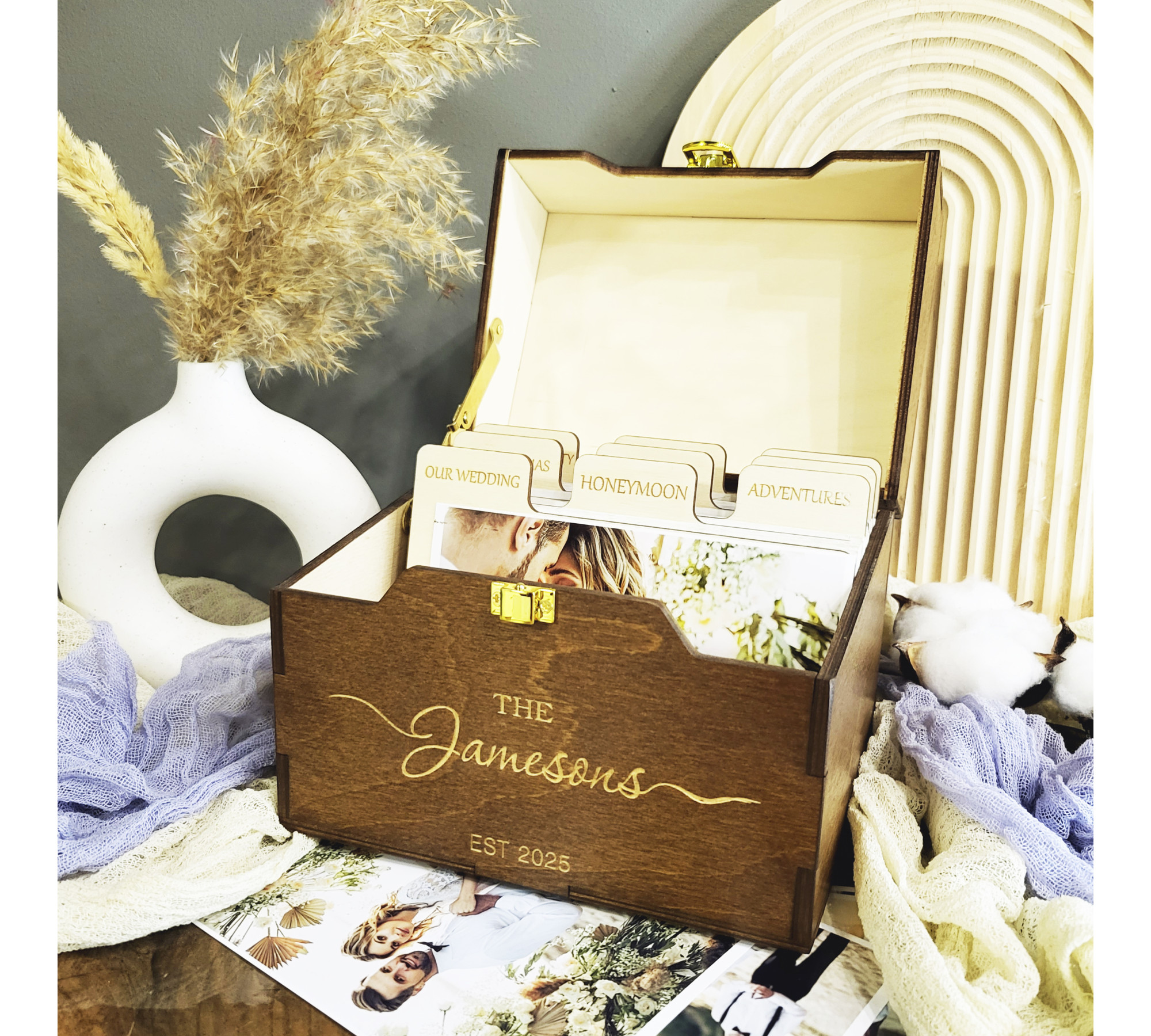Personalized Wooden Photo Box with Dividers