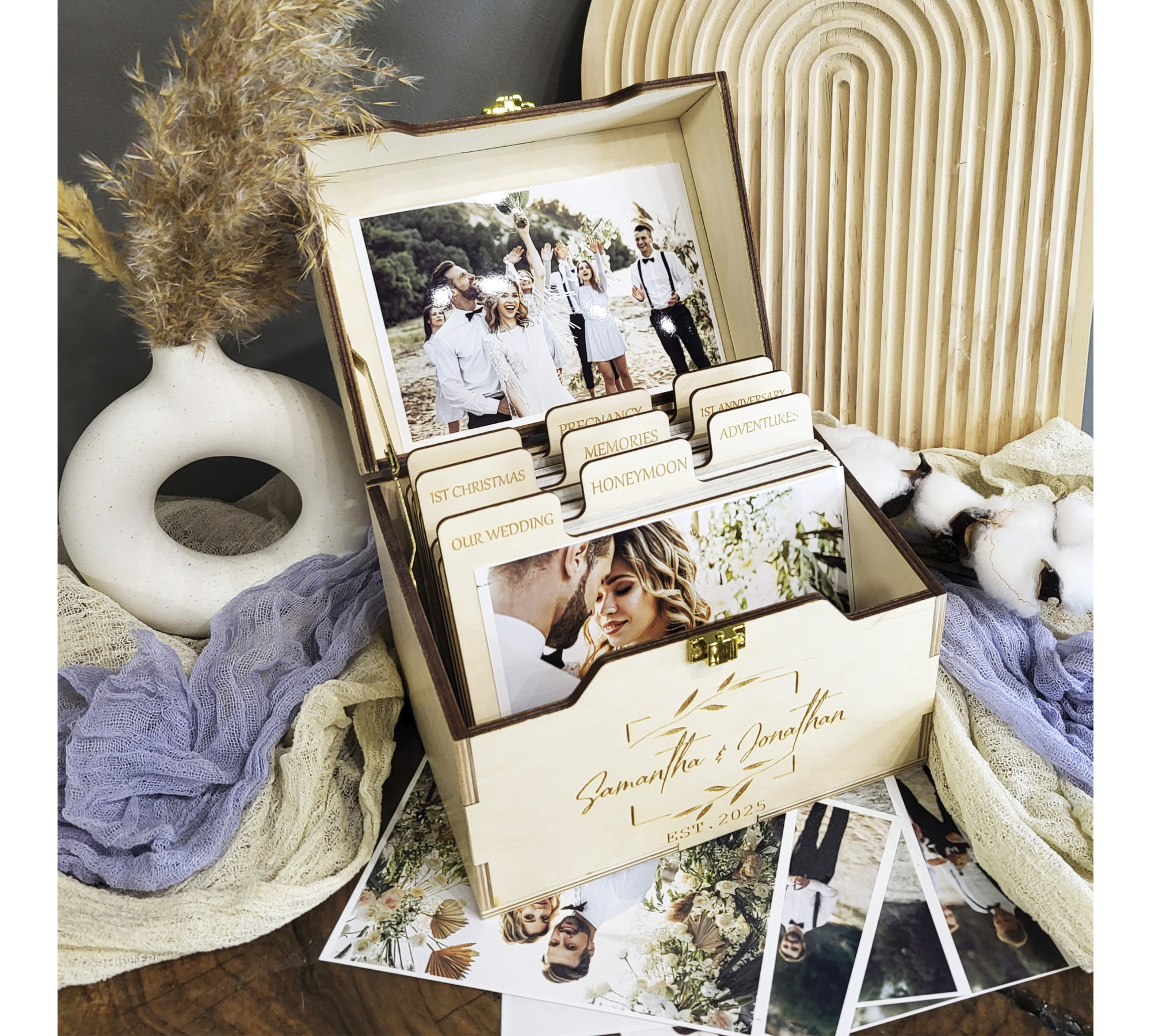 Personalized Wooden Photo Box with Dividers