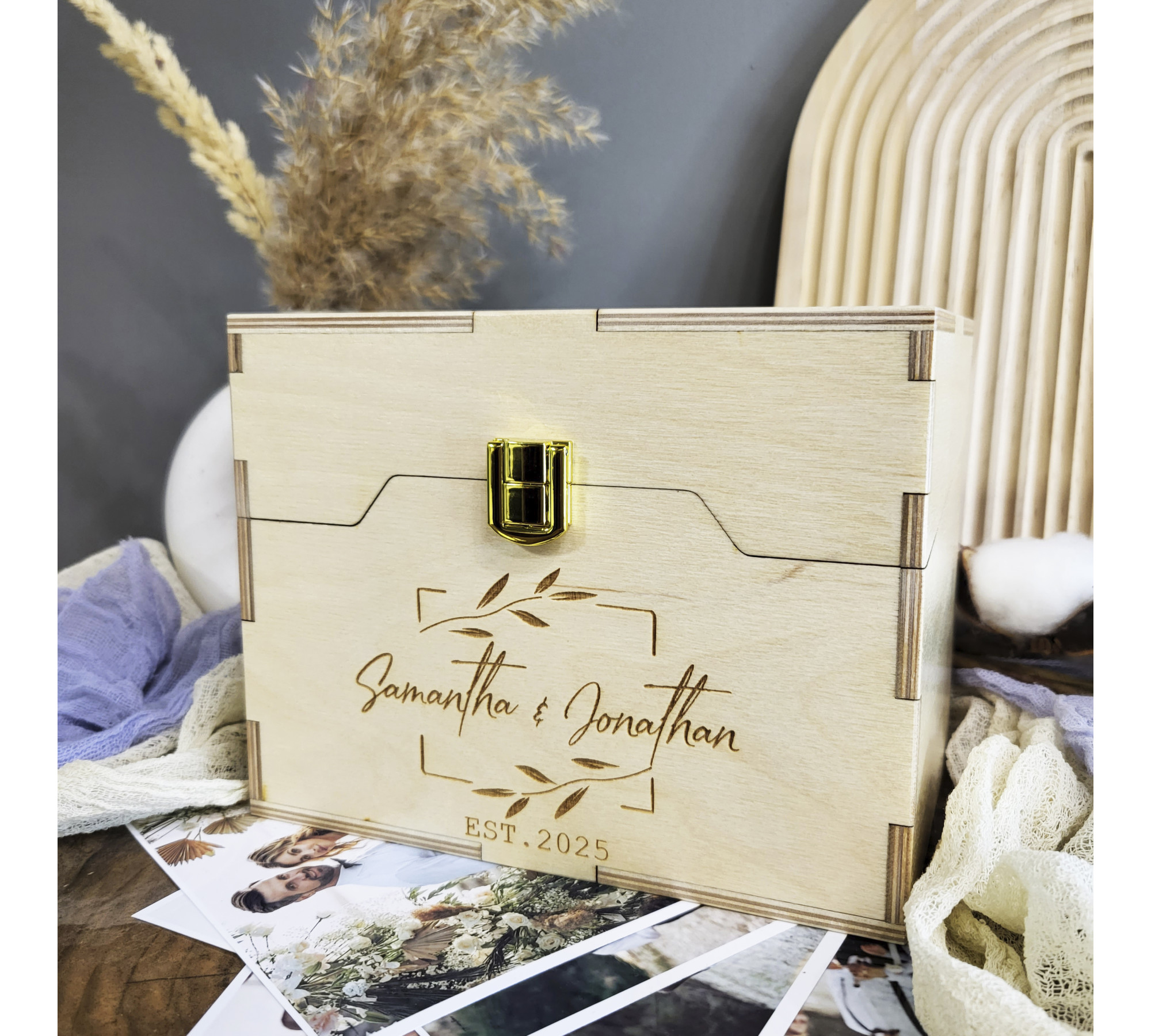 Personalized Wooden Photo Box with Dividers