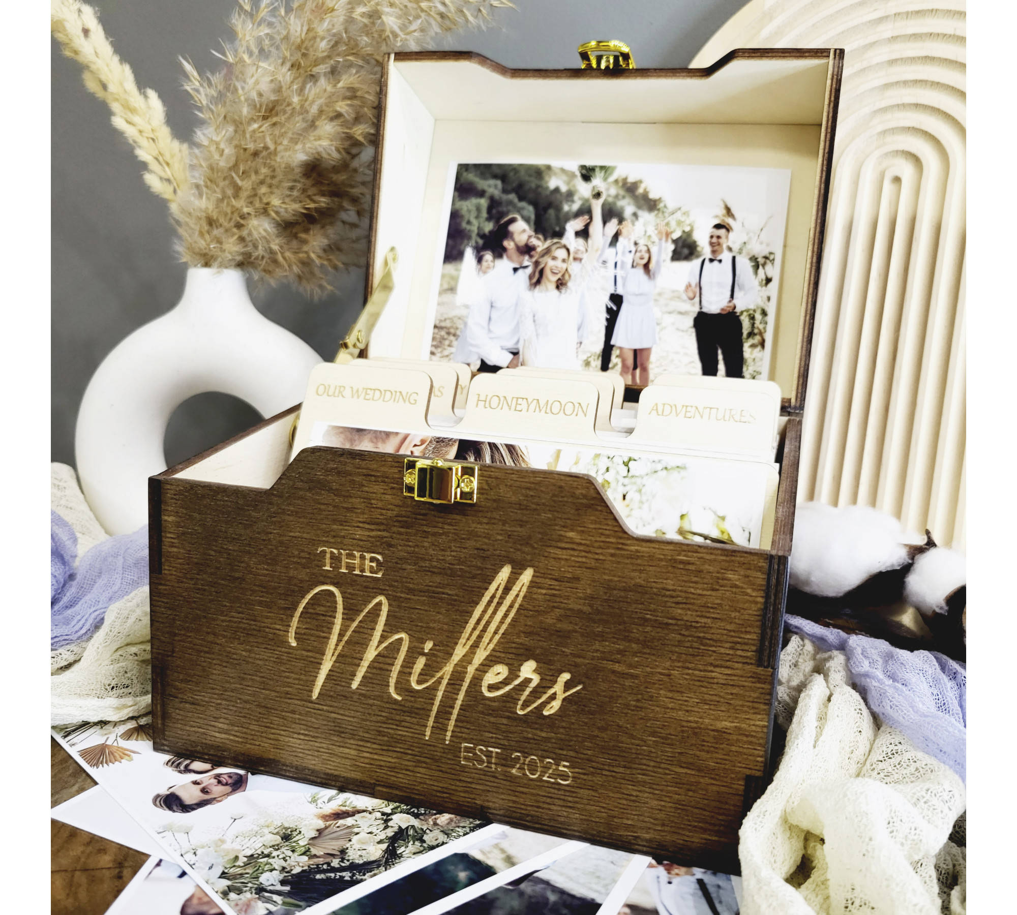 Personalized Wooden Photo Box with Dividers