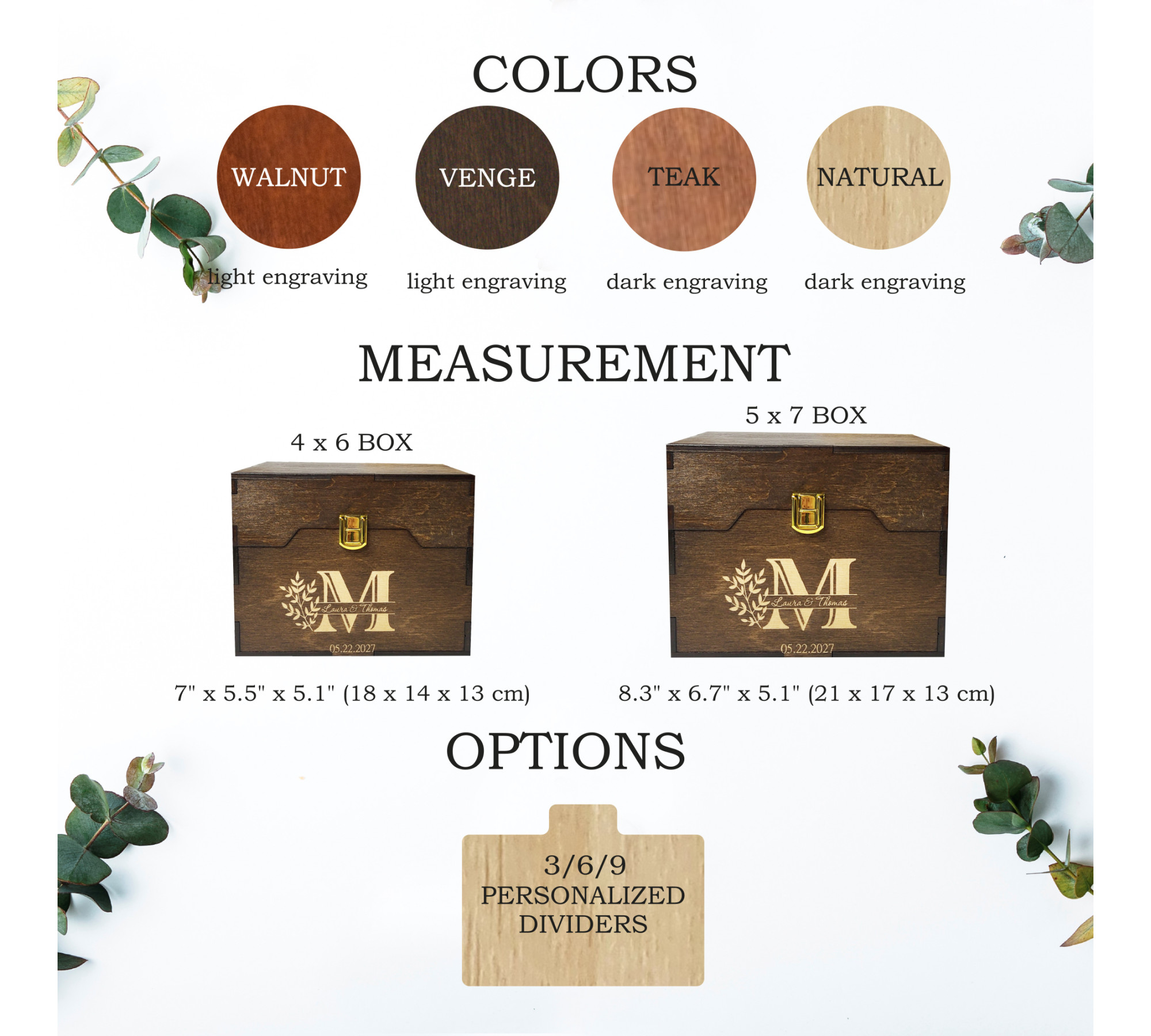 Personalized Wooden Photo Box with Dividers