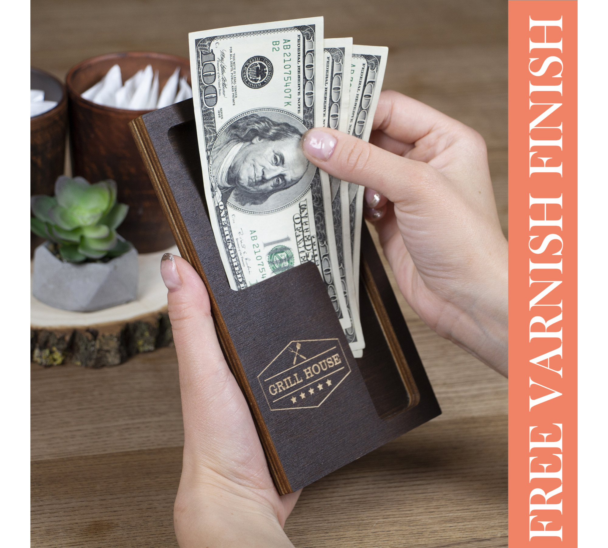 Wooden Check Presenters – Custom Engraved Bill Holders