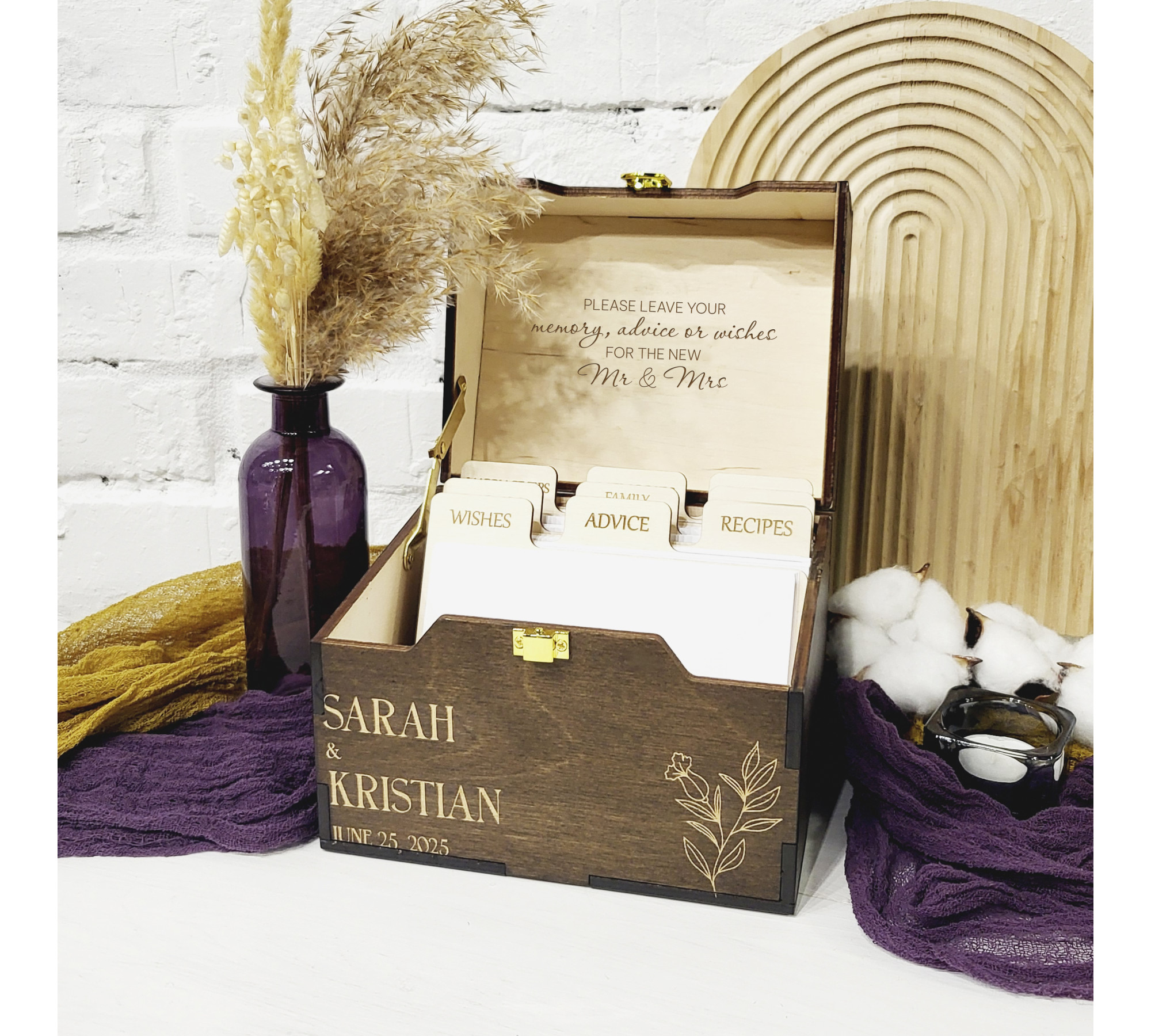Personalized Wedding Wishes Box with Dividers and Cards