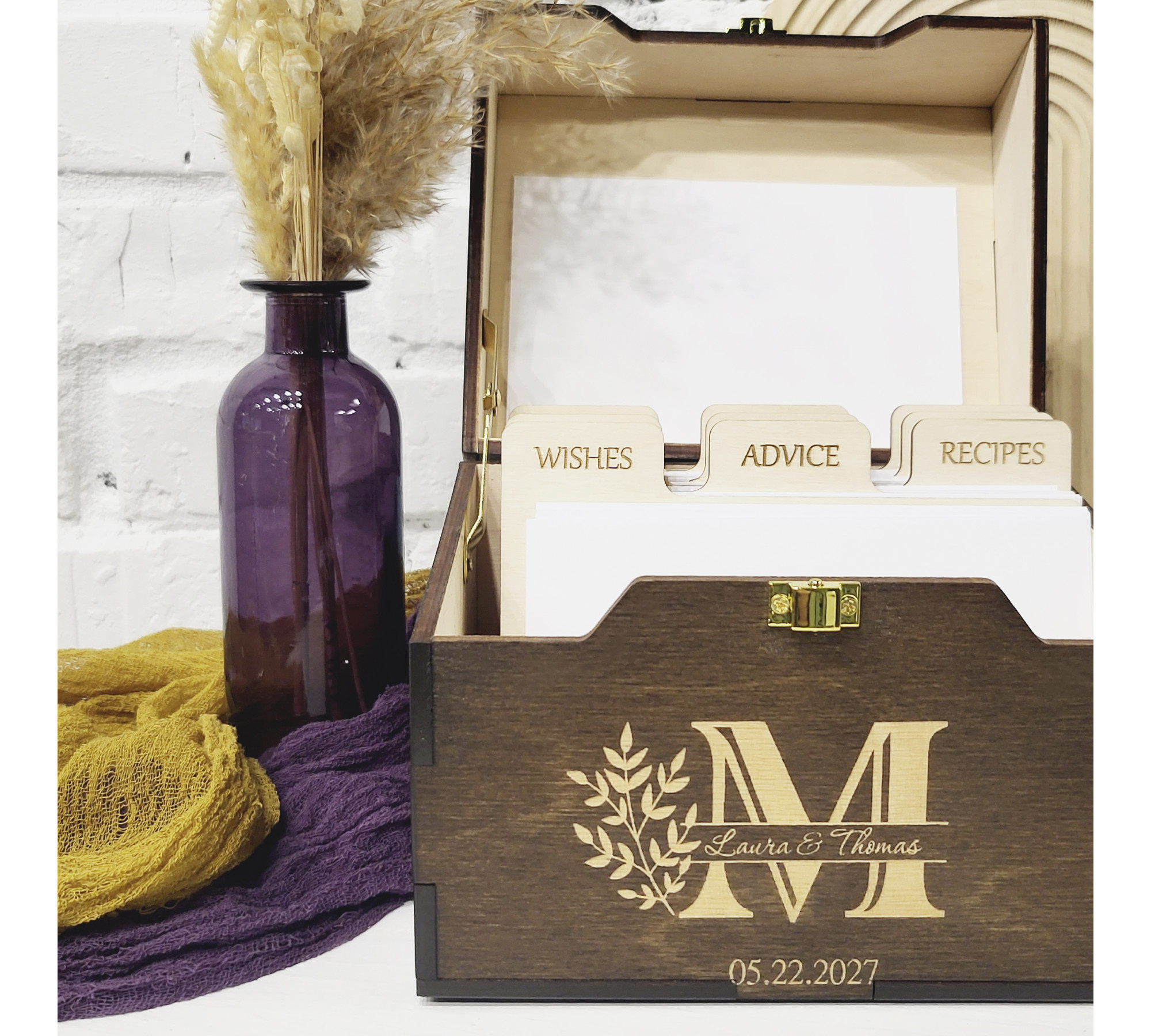 Personalized Wedding Wishes Box with Dividers and Cards