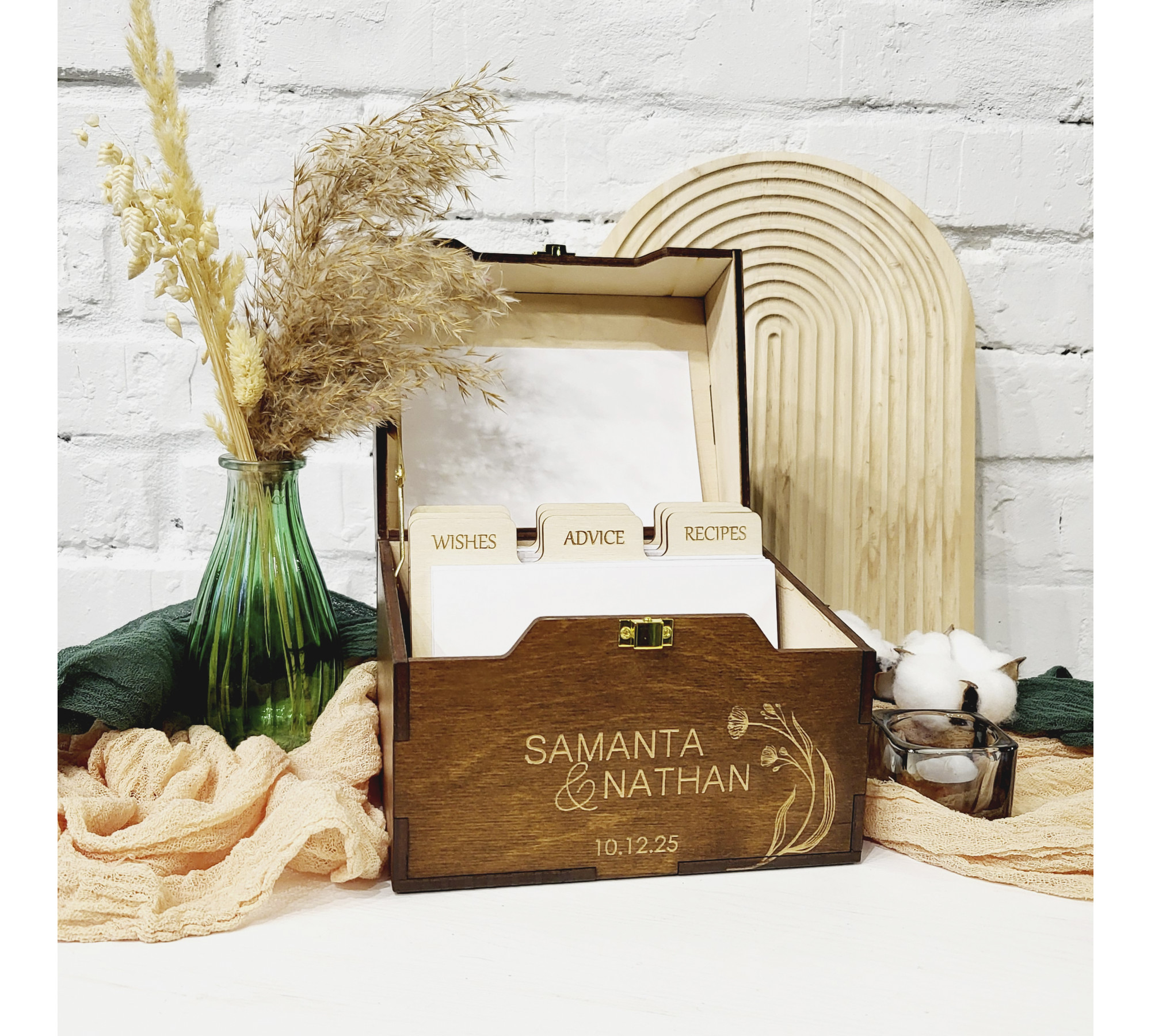 Personalized Wedding Wishes Box with Dividers and Cards