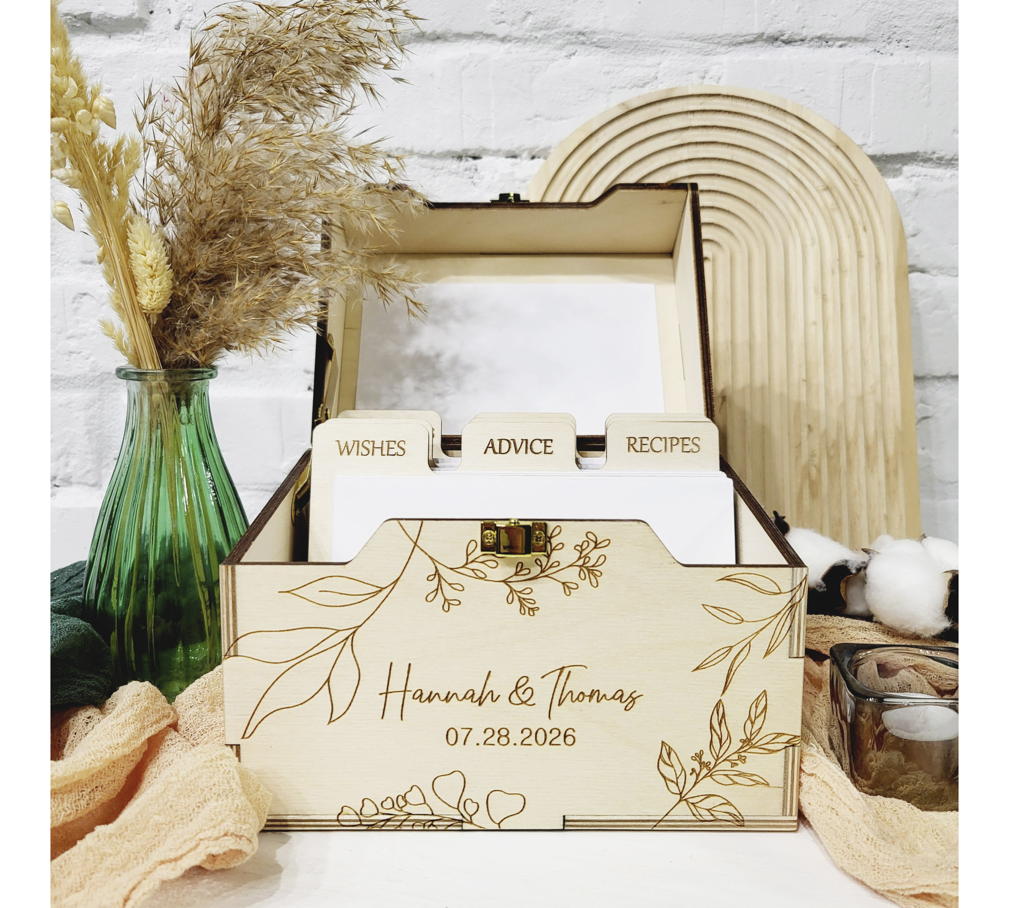Personalized Wedding Wishes Box with Dividers and Cards
