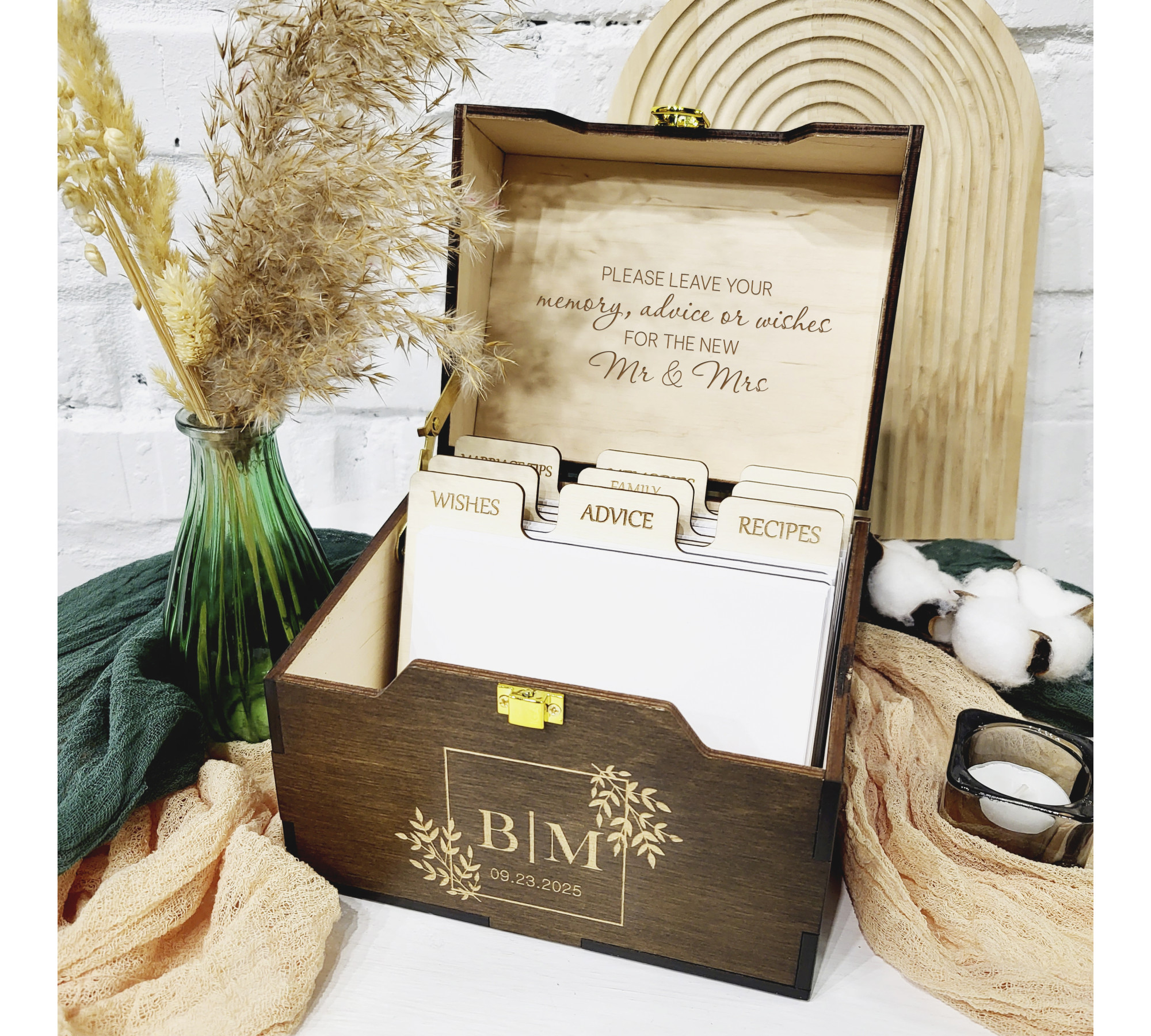 Personalized Wedding Wishes Box with Dividers and Cards