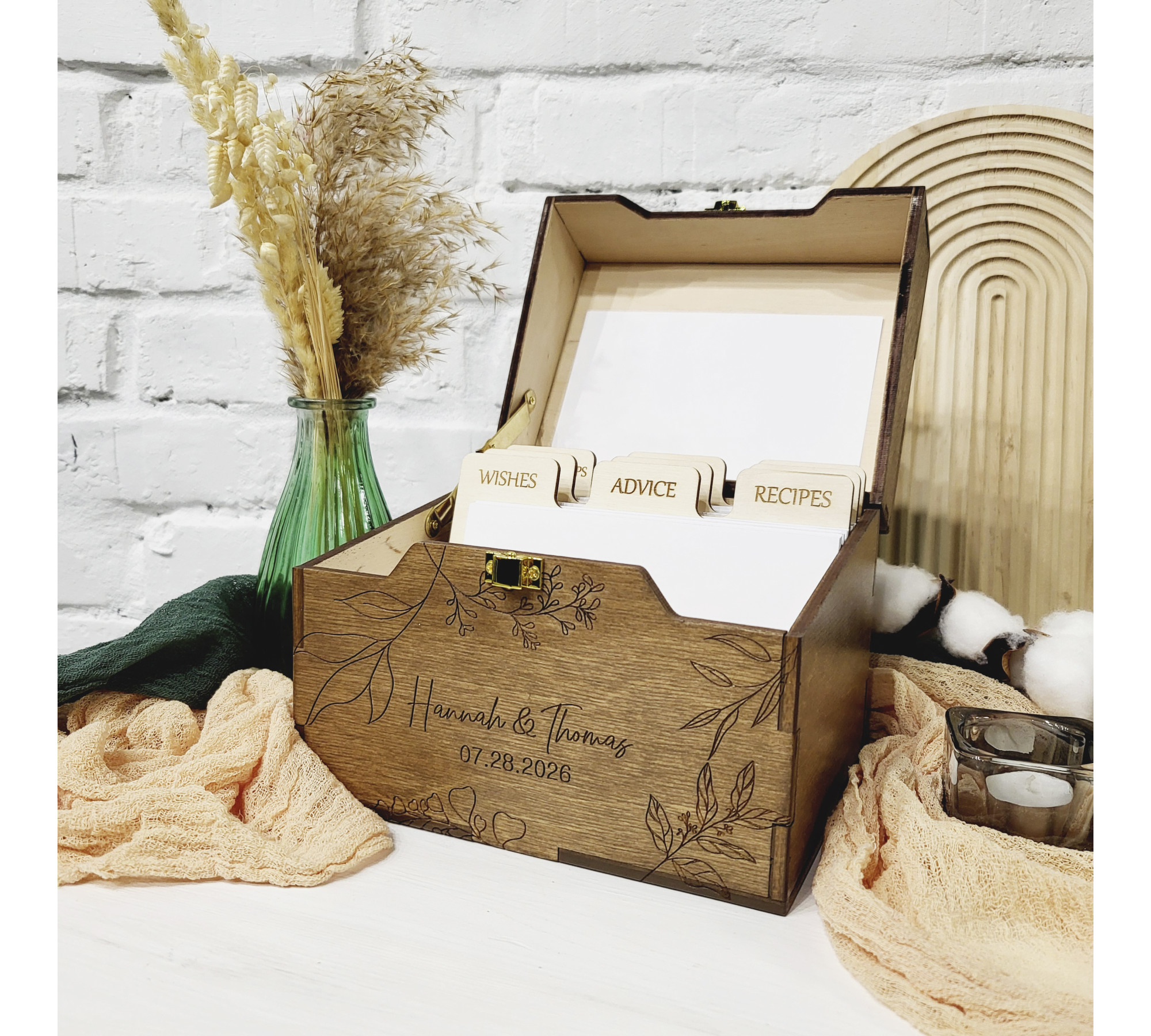 Personalized Wedding Wishes Box with Dividers and Cards
