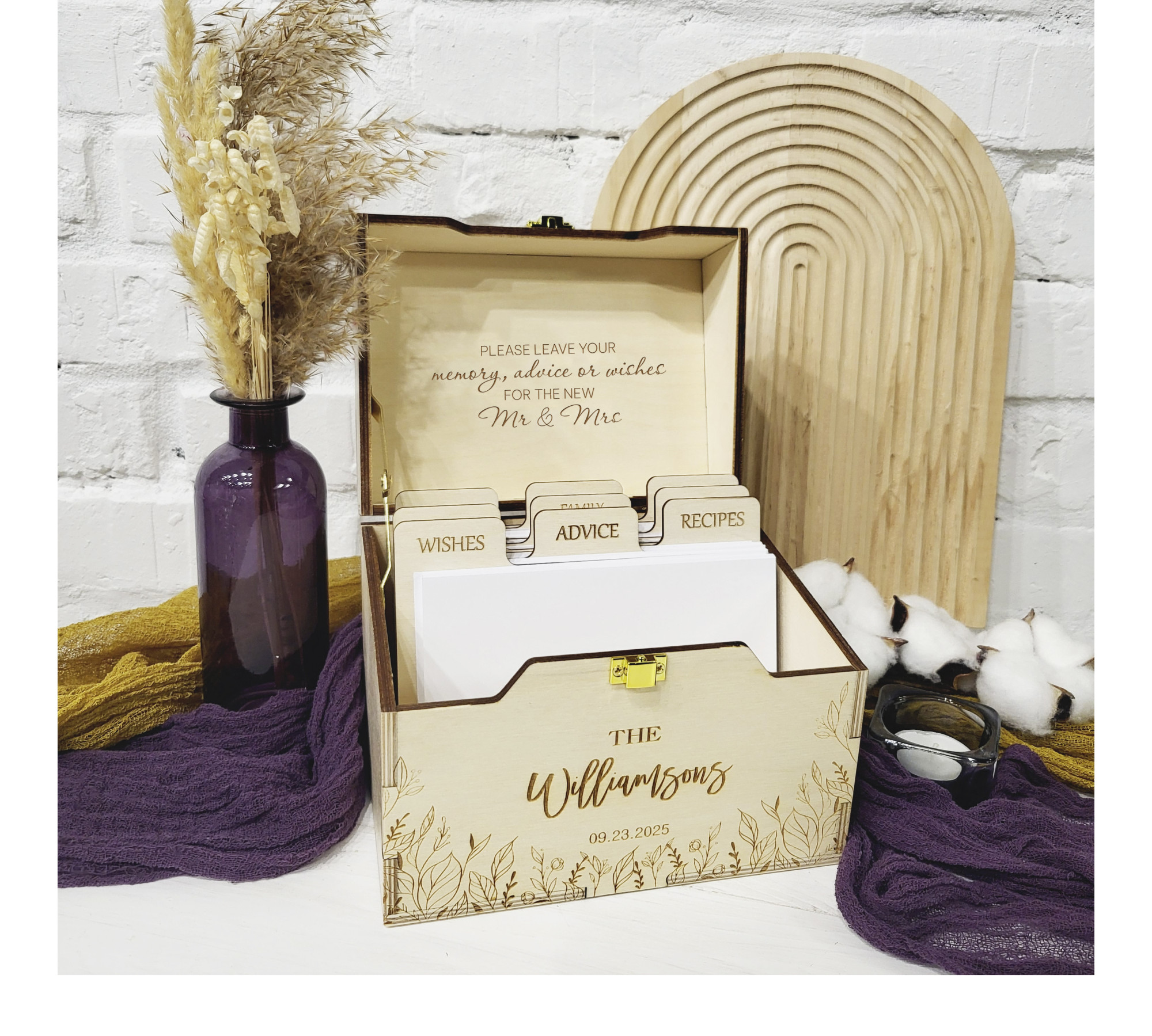 Personalized Wedding Wishes Box with Dividers and Cards