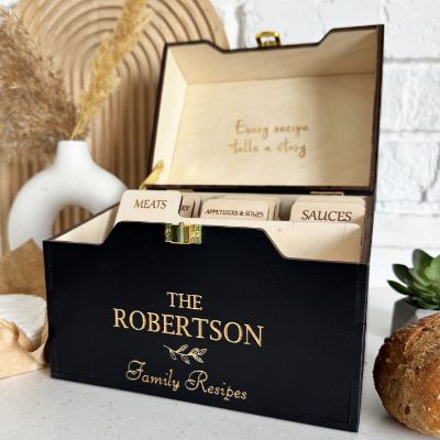Premium Wooden Recipe Organizer with Recipe Cards - Hausewarming Gift