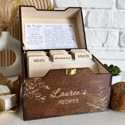 Personalized Wooden Recipe Card Holder with Dividers | Anniversary Gift